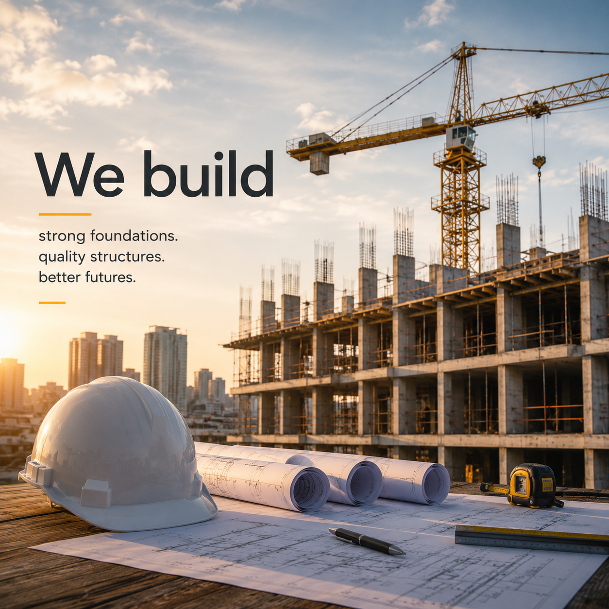 Modern construction site and building work